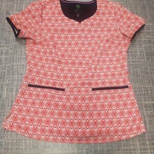 Purple Label Yoga by Healing Hands Scrub Top Womens S junior fit red white